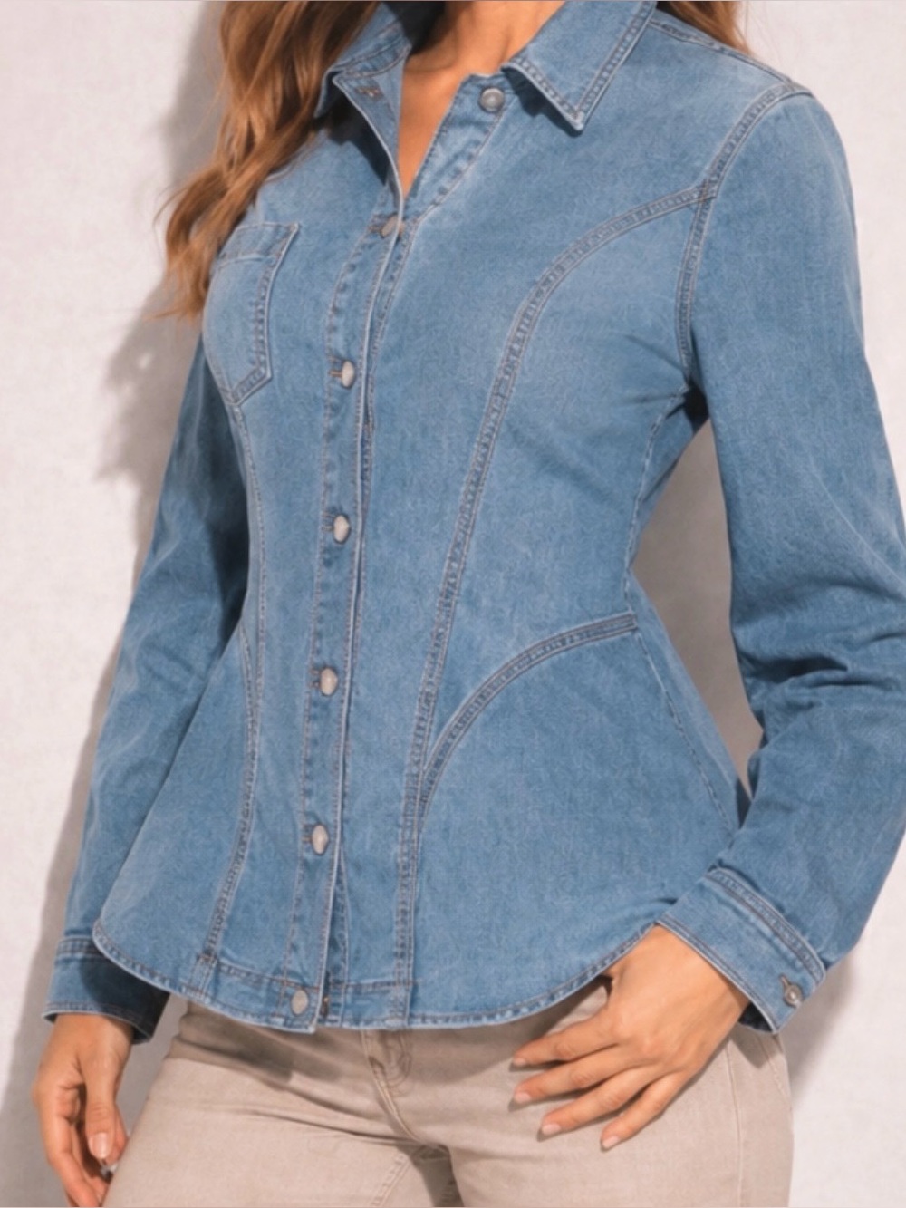 DL1961 Light Blue Denim Shirt with Contrast Stitching